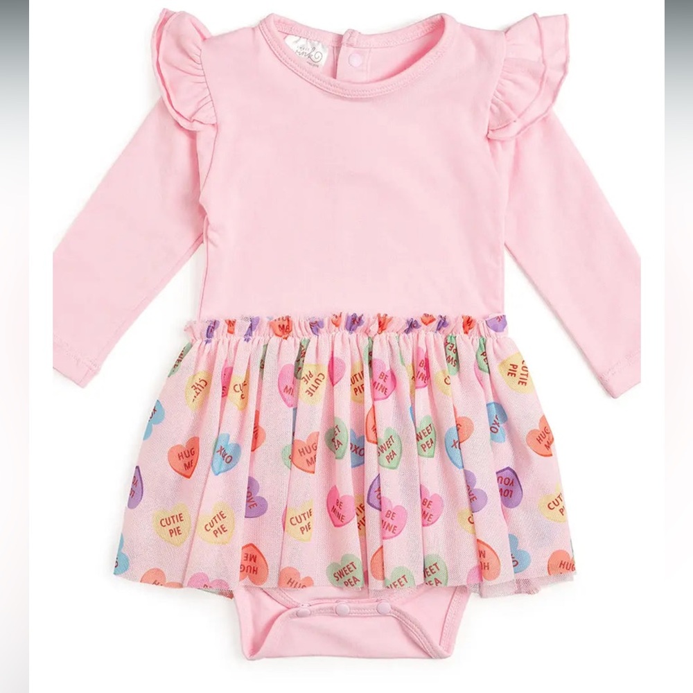 Baby Girl Candy Hearts Long Sleeve Tutu Bodysuit Tulle Pink 12 - 18 Months NWT